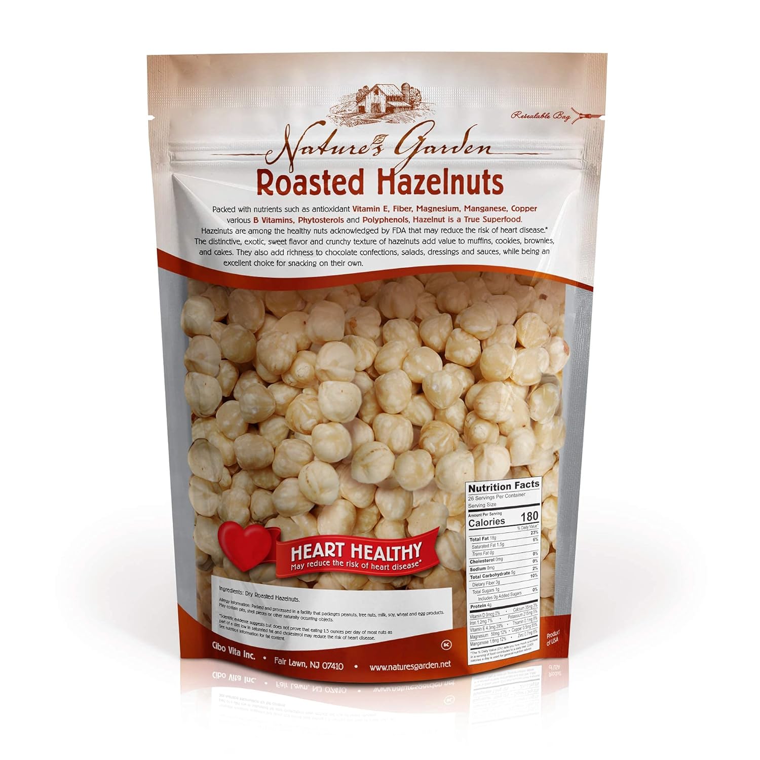 Nature’s Garden Roasted Hazelnuts – 26oz, Whole Roasted Hazelnuts, Raw Bulk Hazelnuts, High Fiber, Kosher Certified, Cholesterol Free, Hazelnuts For Baking, Healthy Snack – Bulk 26 Oz Bag (Pack of 1)